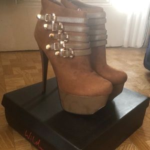 Brown Platform Booties with gold detail buckles Never been worn